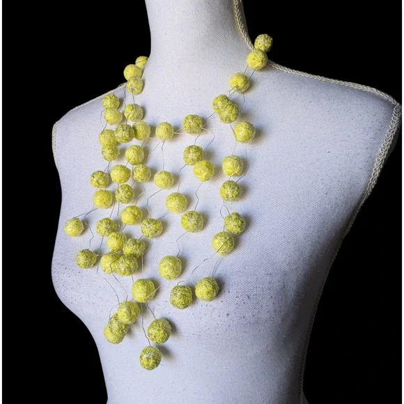 Beyond Threads Recycled Textile Necklace Chartreuse Yellow Green Art to Wear